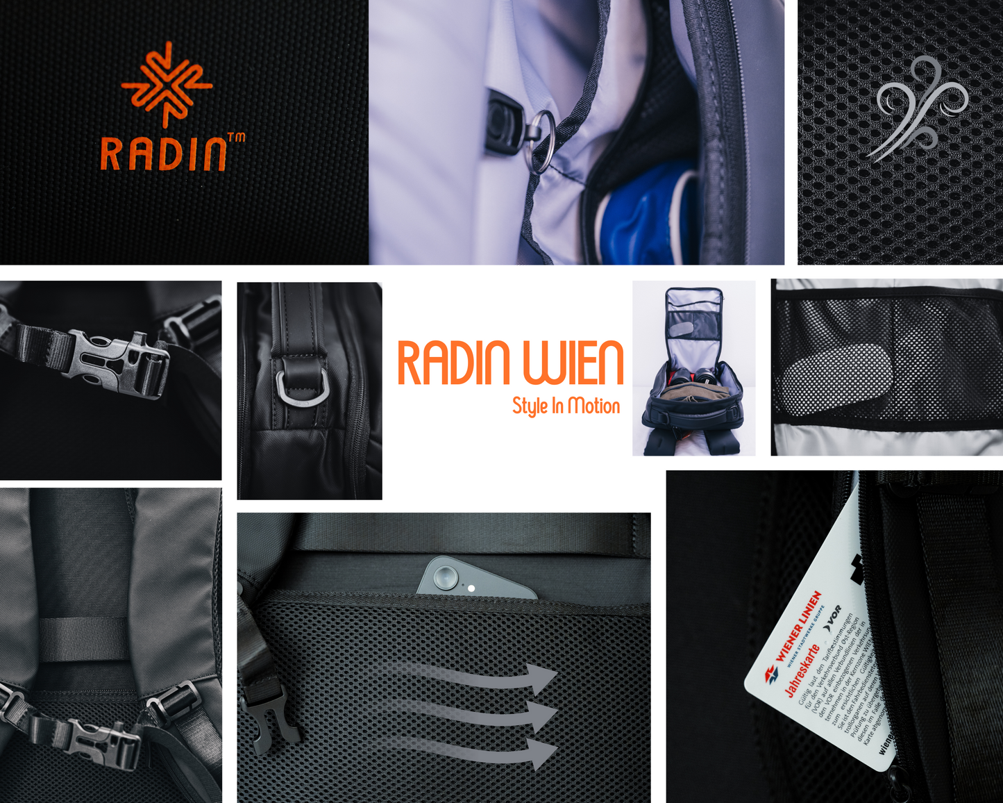 Radin Wien Premium Rucksack mit Tasche